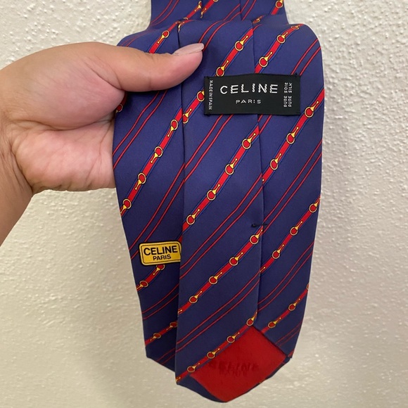 Celine blue red design men’s tie - Picture 1 of 3